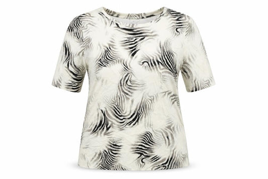 Tru. Womens Beige Geometric Viscose Basic T-Shirt Size 10 Round Neck