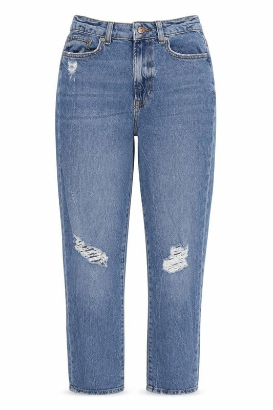 New Look Womens Blue Cotton Mom Jeans Size 10 L26 in Regular Zip