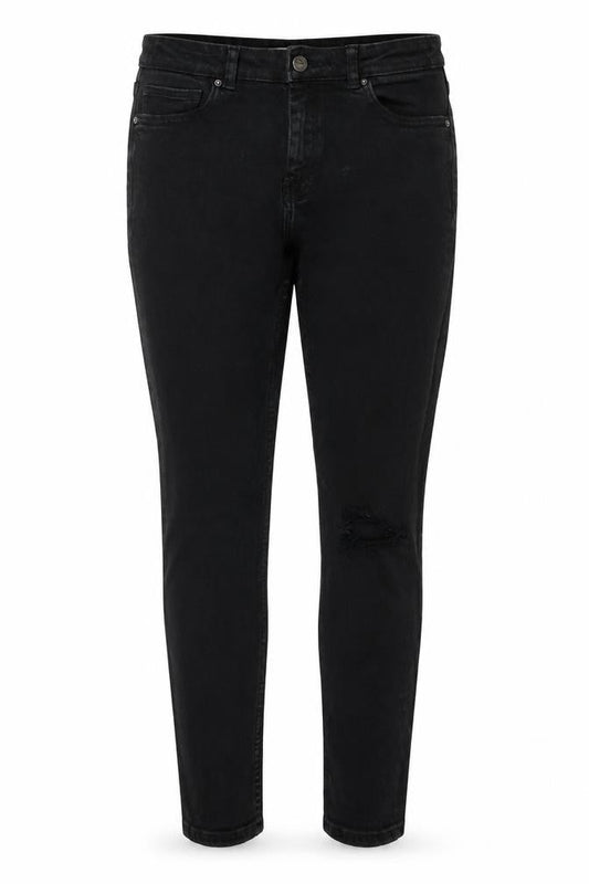 Front view of Denim & Co. women’s black cotton skinny jeans, size UK 12, 26-inch leg regular zip