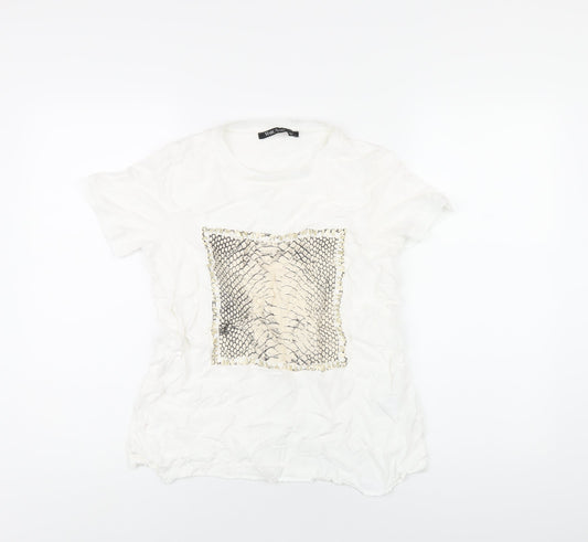 Marc Aurel Womens White Viscose Basic T-Shirt Size 6 Round Neck