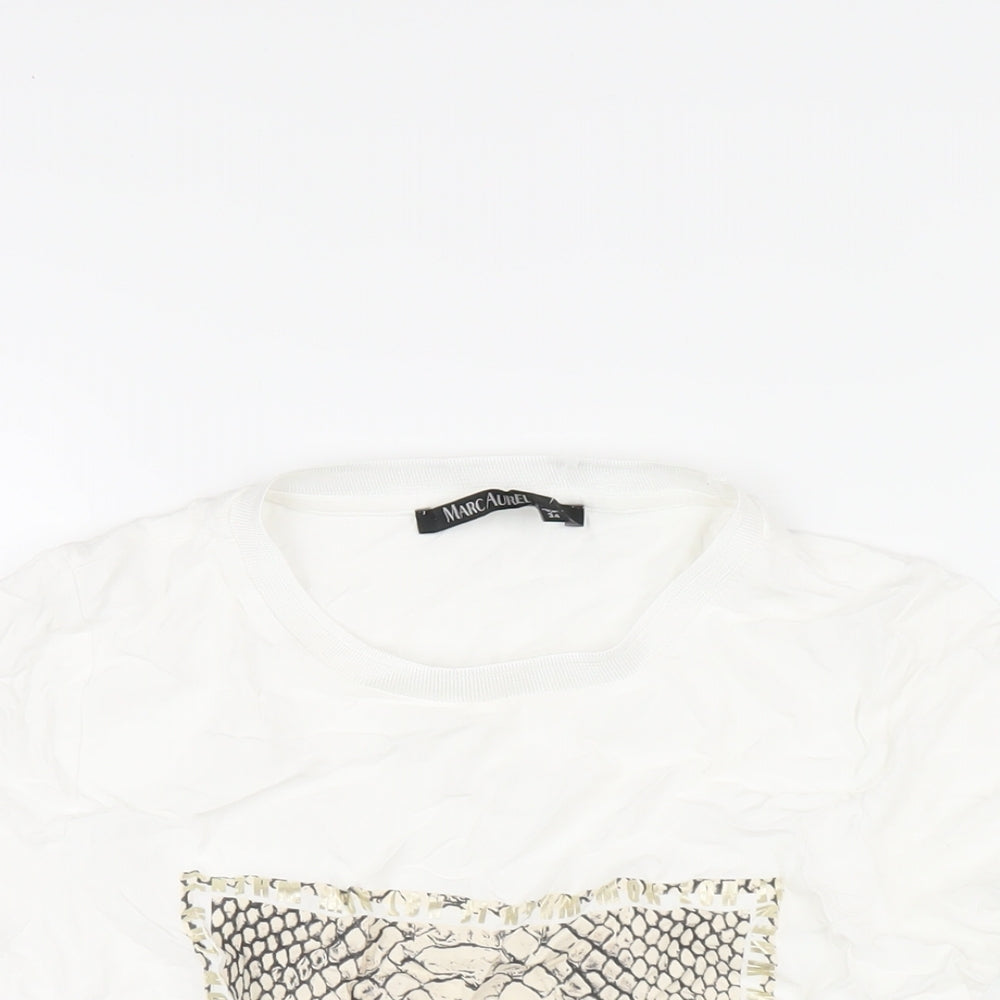 Marc Aurel Womens White Viscose Basic T-Shirt Size 6 Round Neck