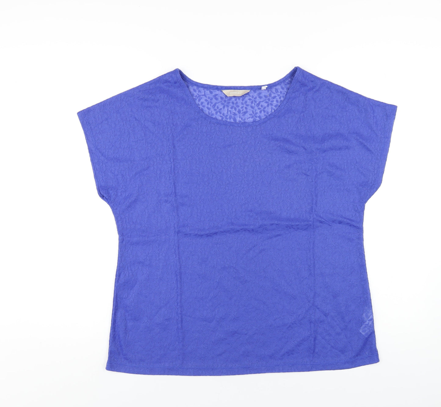 Anthology Womens Blue Polyester Basic T-Shirt Size 14 Round Neck