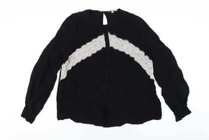 Marks & Spencer Womens Black Viscose Basic Blouse Size 16 Round Neck