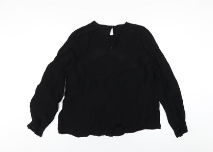 Marks & Spencer Womens Black Viscose Basic Blouse Size 16 Round Neck