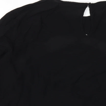 Marks & Spencer Womens Black Viscose Basic Blouse Size 16 Round Neck