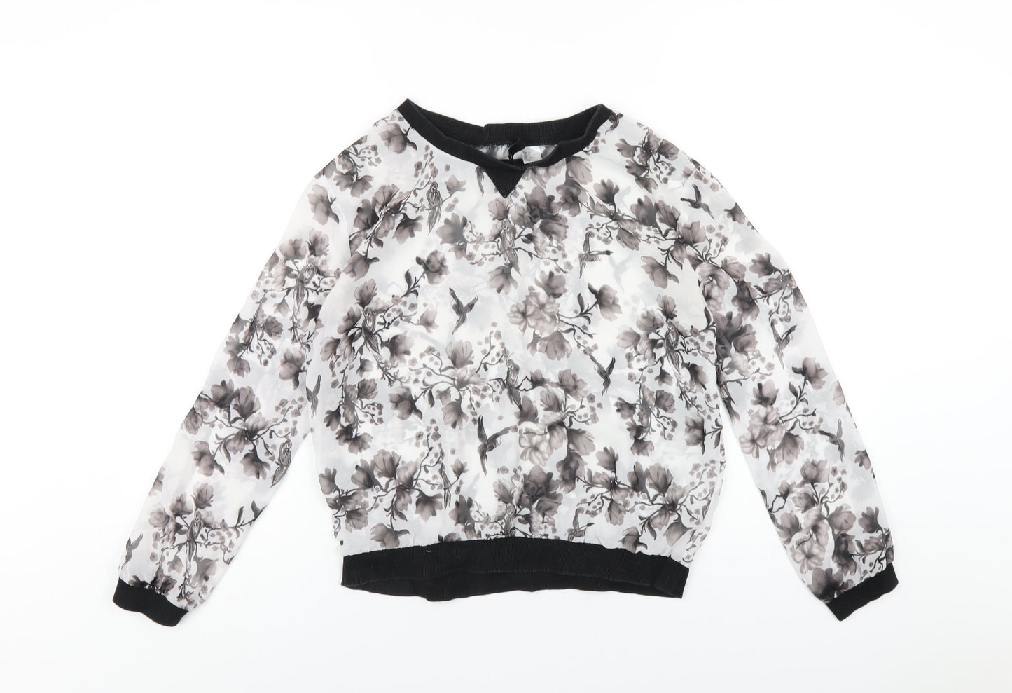 H&M Womens Grey Floral Polyester Basic T-Shirt Size 6 Crew Neck