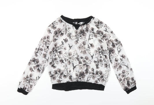 H&M Womens Grey Floral Polyester Basic T-Shirt Size 6 Crew Neck