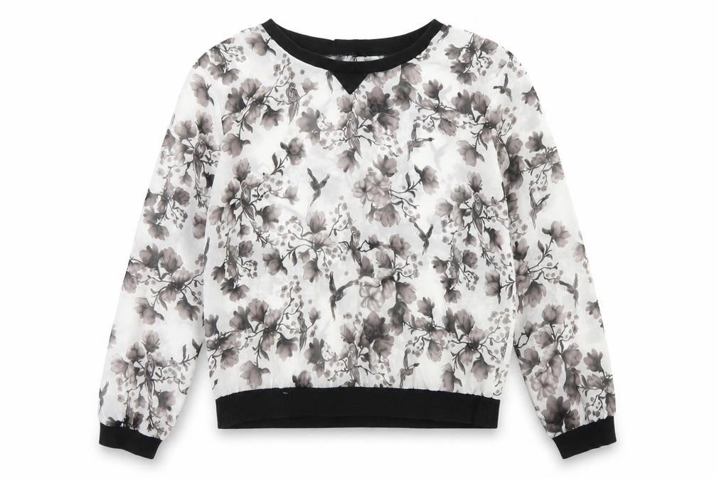 H&M Womens Grey Floral Polyester Basic T-Shirt Size 6 Crew Neck
