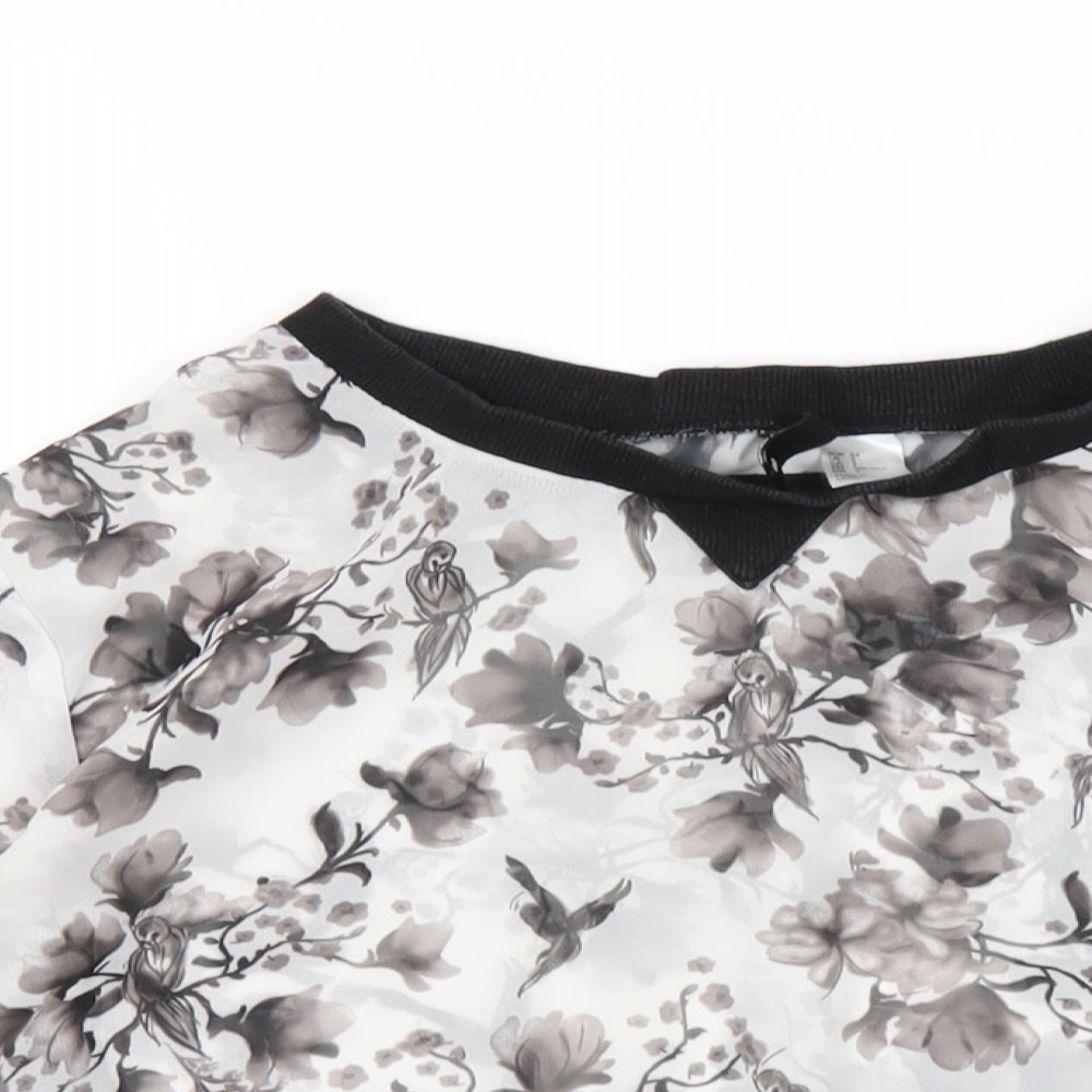 H&M Womens Grey Floral Polyester Basic T-Shirt Size 6 Crew Neck