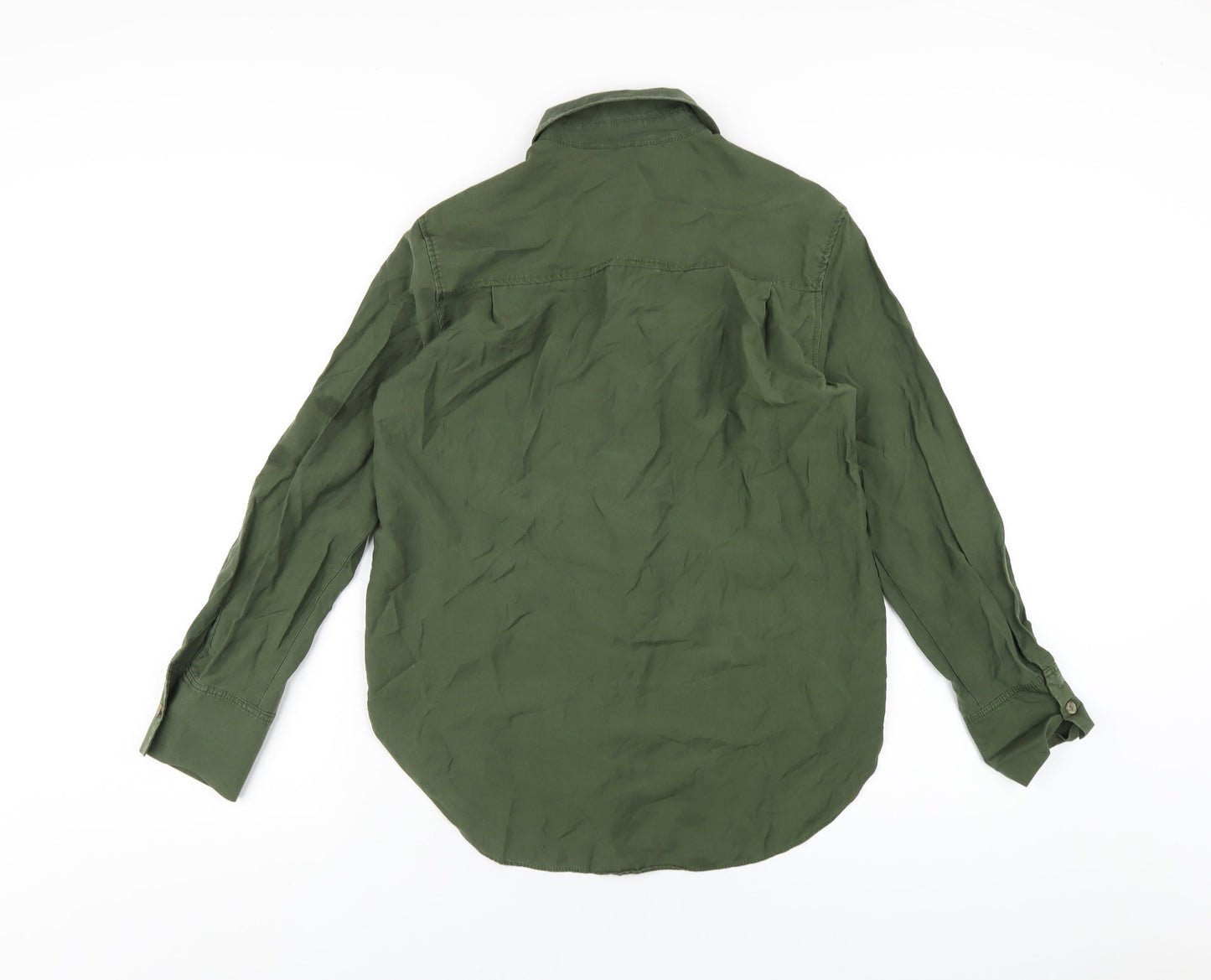 Zara Mens Green Lyocell Button-Up Size XS Collared Button