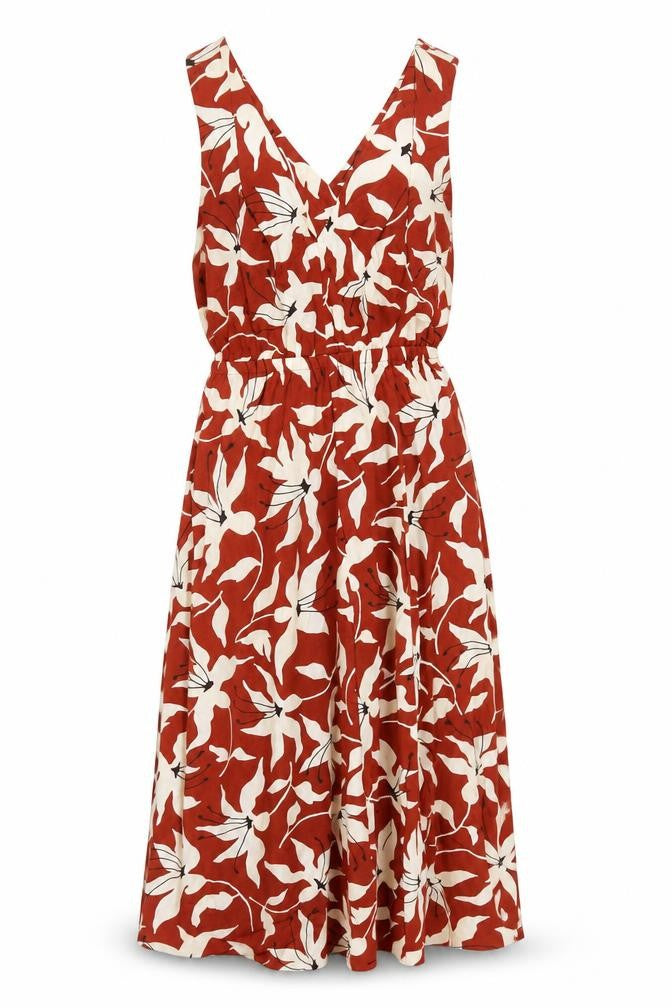 Arket Womens Red Floral Cotton A-Line Size S V-Neck Pullover