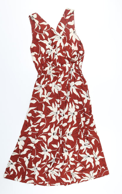 Arket Womens Red Floral Cotton A-Line Size S V-Neck Pullover