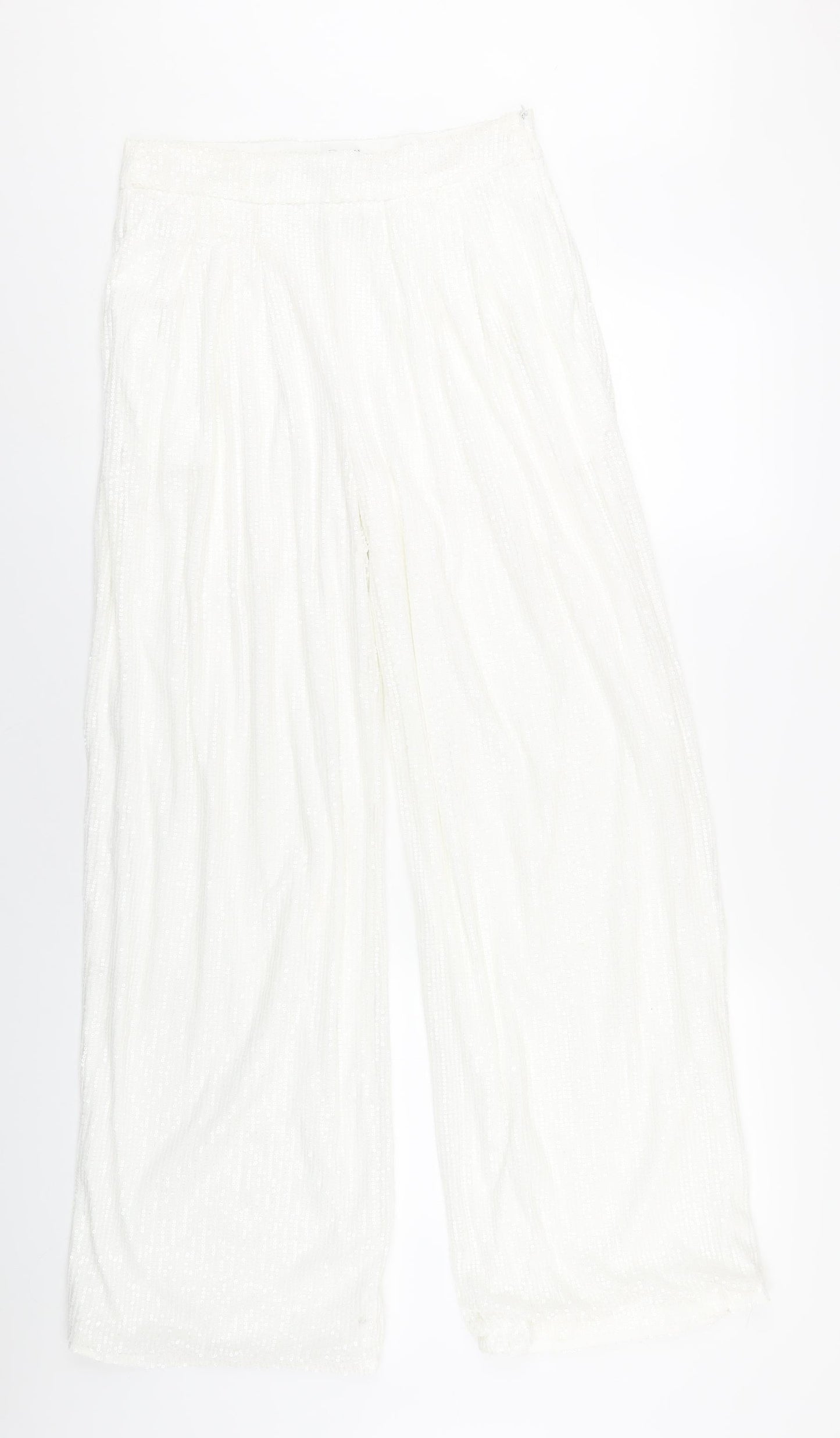 Nasty Gal Womens White Polyester Trousers Size 10 L31 in Regular Zip - Sequin