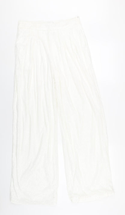 Nasty Gal Womens White Polyester Trousers Size 10 L31 in Regular Zip - Sequin
