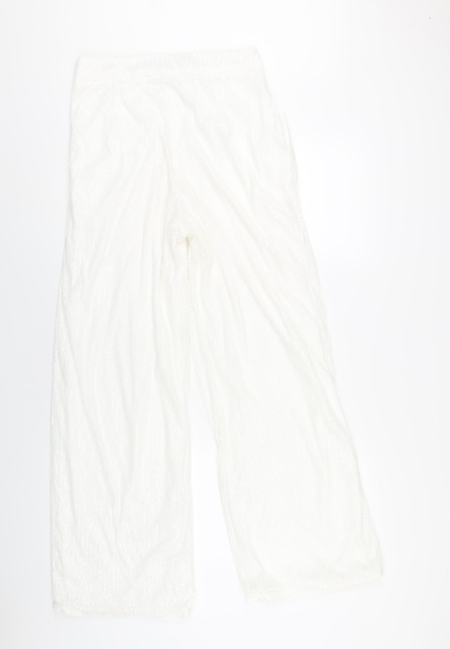 Nasty Gal Womens White Polyester Trousers Size 10 L31 in Regular Zip - Sequin