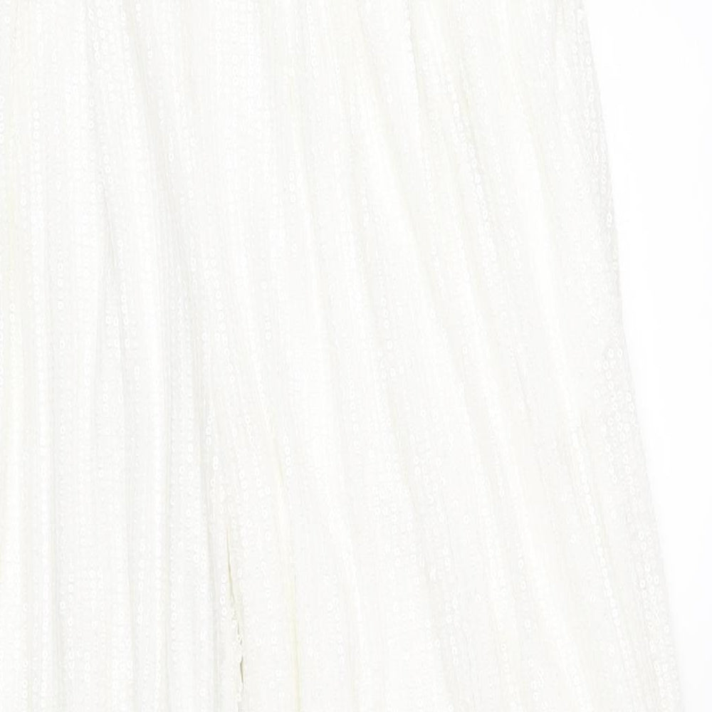 Nasty Gal Womens White Polyester Trousers Size 10 L31 in Regular Zip - Sequin