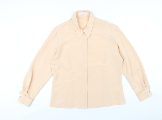 Precis Womens Beige Polyester Basic Button-Up Size 14 Collared