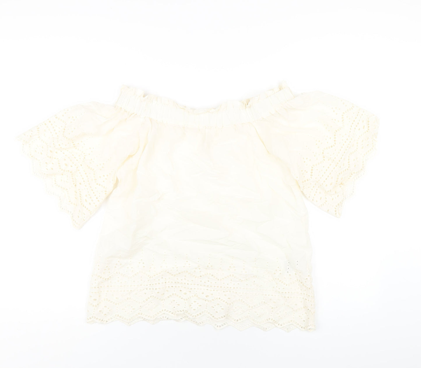 H&M Womens Ivory Cotton Basic T-Shirt Size 4 Off the Shoulder