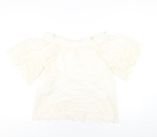 H&M Womens Ivory Cotton Basic T-Shirt Size 4 Off the Shoulder