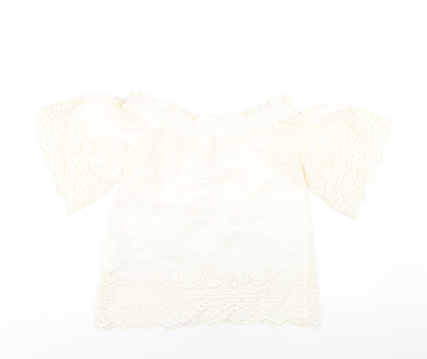 H&M Womens Ivory Cotton Basic T-Shirt Size 4 Off the Shoulder