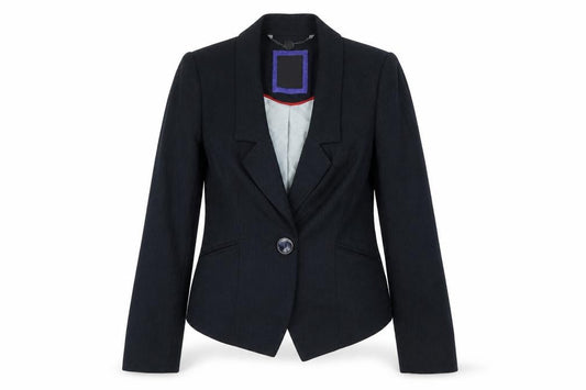 Betty Jackson Womens Blue Striped Polyester Jacket Blazer Size 8