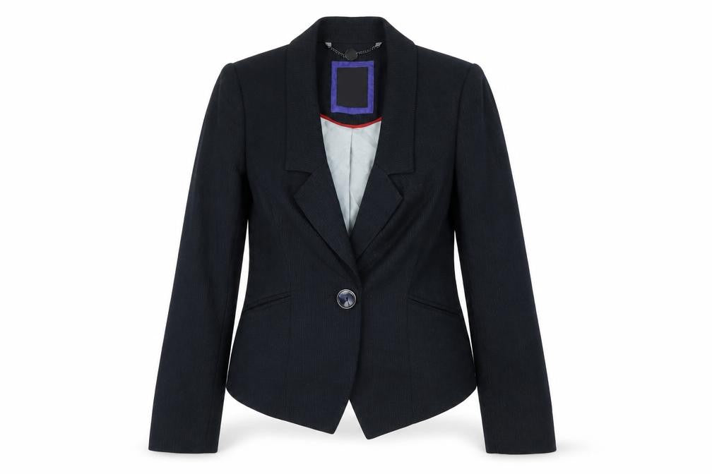 Betty Jackson Womens Blue Striped Polyester Jacket Blazer Size 8