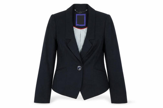 Betty Jackson Womens Blue Striped Polyester Jacket Blazer Size 8