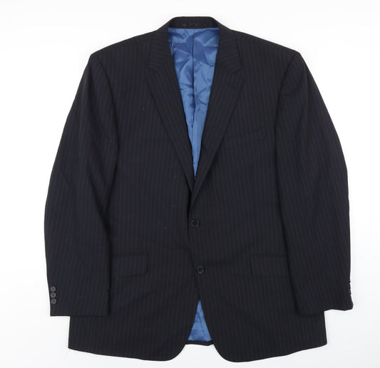 Skopes Mens Black Striped Wool Jacket Blazer Size 46 Regular