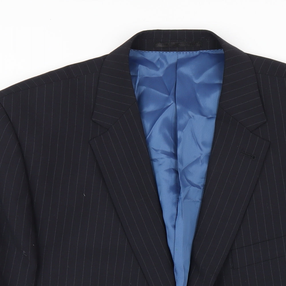 Skopes Mens Black Striped Wool Jacket Blazer Size 46 Regular