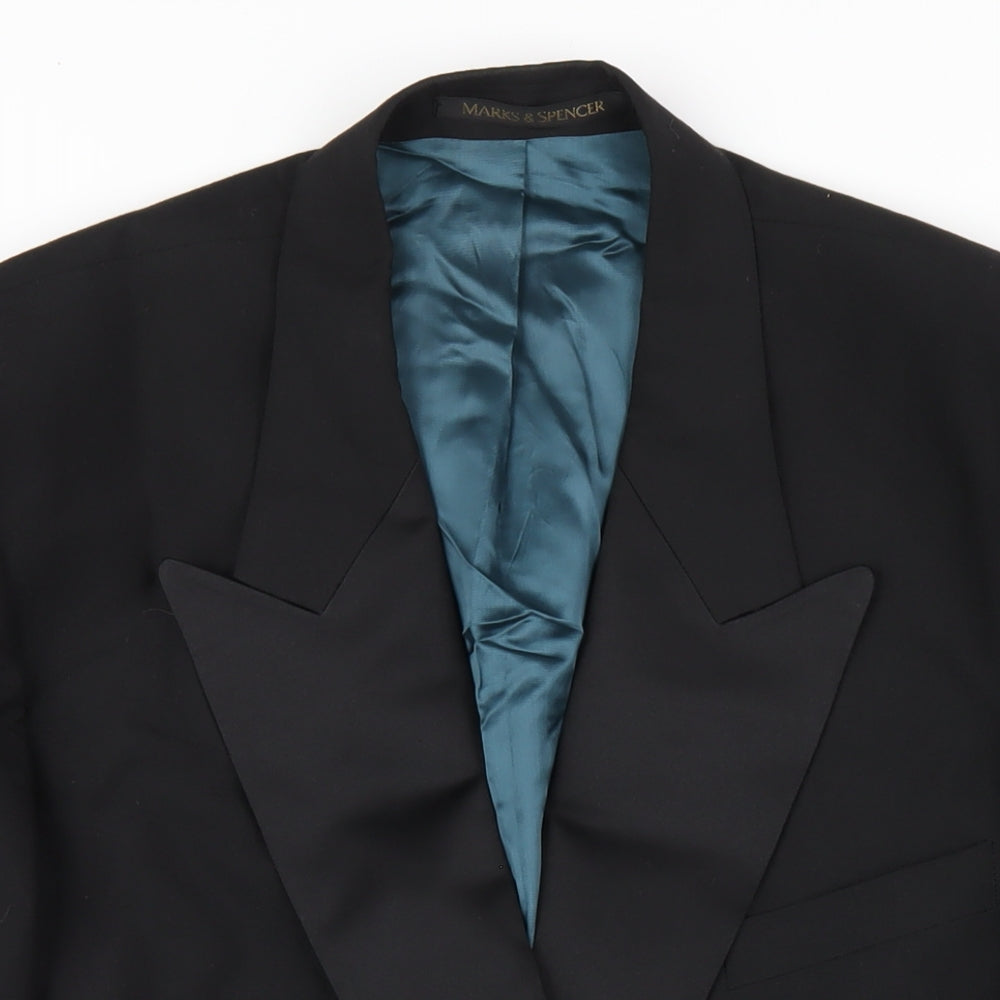 Marks and Spencer Mens Black Polyester Tuxedo Blazer Size 44 Regular
