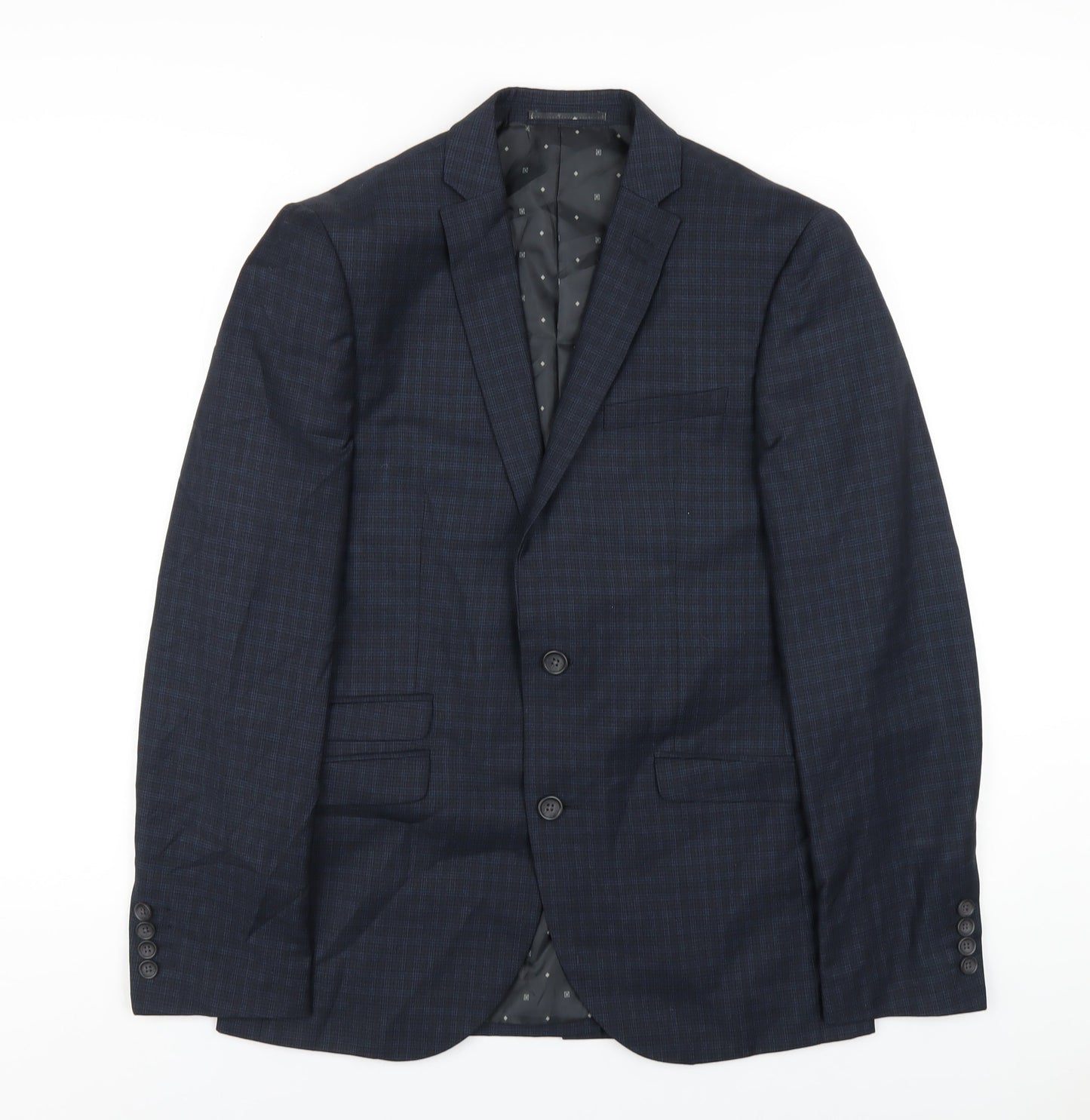 NEXT Mens Blue Plaid Polyester Jacket Blazer Size 38 Regular