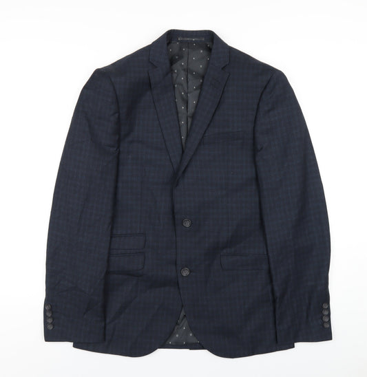 NEXT Mens Blue Plaid Polyester Jacket Blazer Size 38 Regular