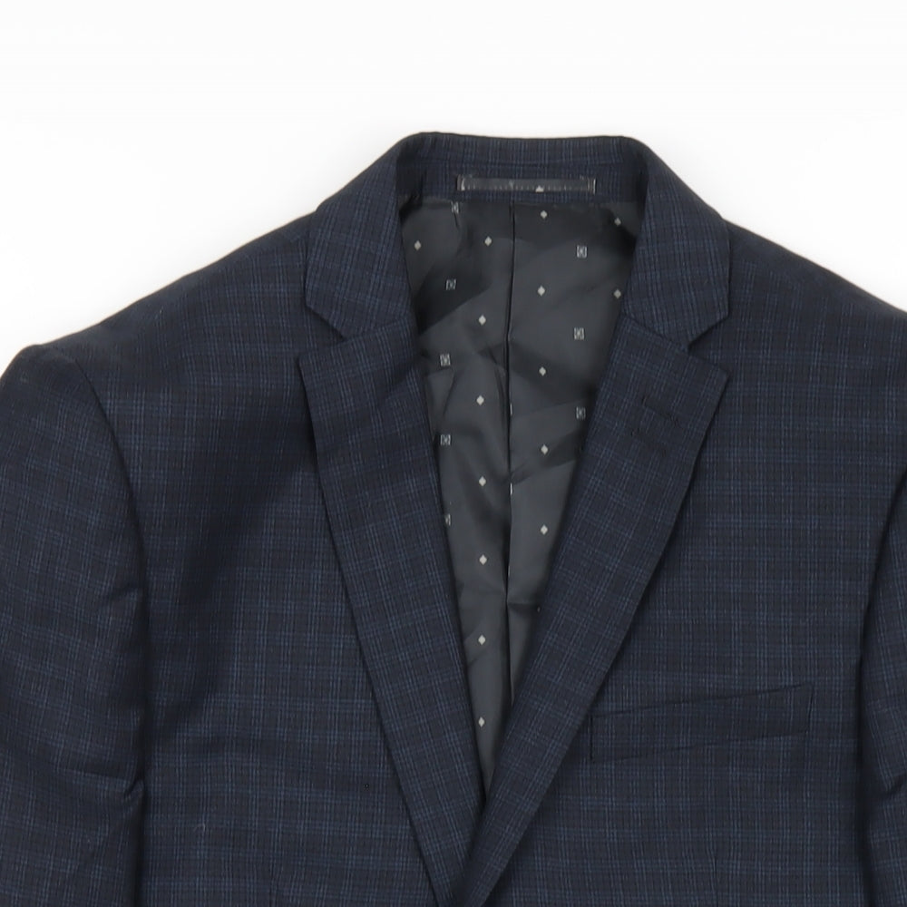 NEXT Mens Blue Plaid Polyester Jacket Blazer Size 38 Regular