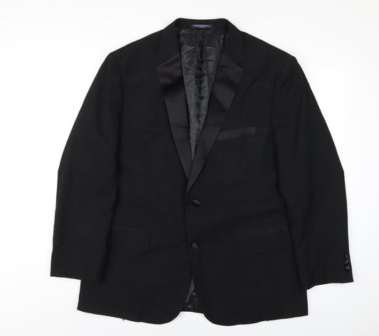 Sawyers & Hendricks Mens Black Polyester Jacket Blazer Size 46 Regular