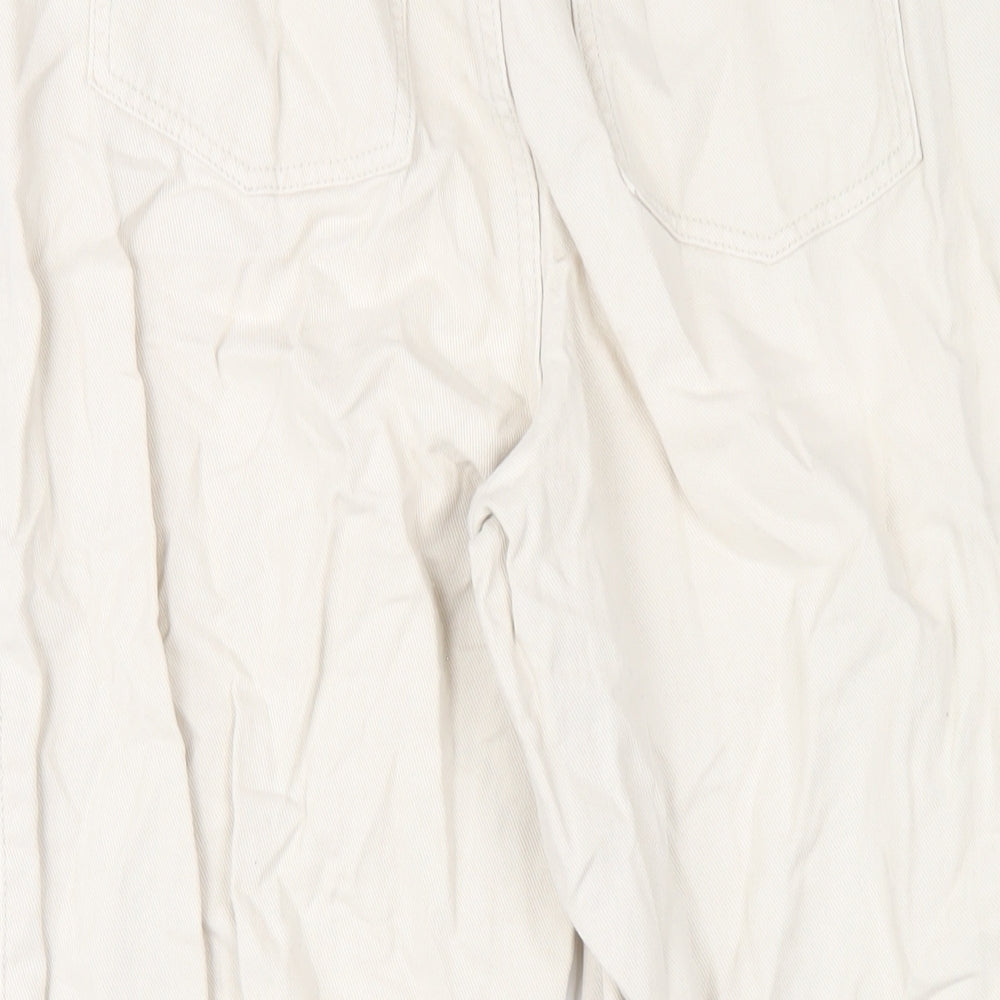 H&M Womens Ivory Cotton Straight Jeans Size 10 L28 in Regular Zip - Paperbag Waist