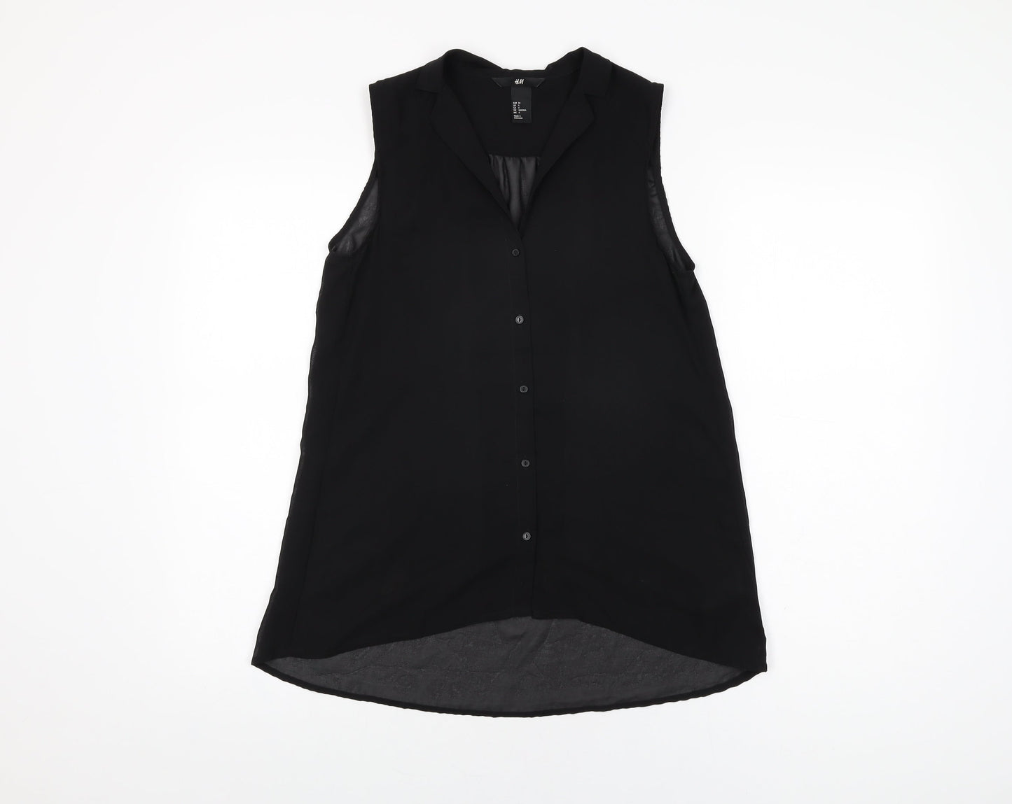 H&M Womens Black Polyester Basic Button-Up Size 6 Collared