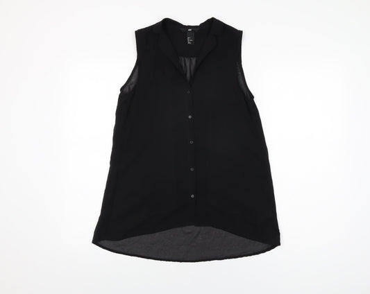 H&M Womens Black Polyester Basic Button-Up Size 6 Collared