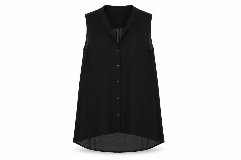 H&M Womens Black Polyester Basic Button-Up Size 6 Collared