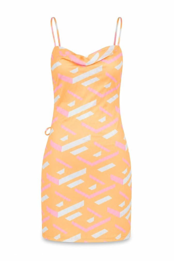 NaaNaa Womens Orange Geometric Polyester Mini Size 8 Cowl Neck Zip