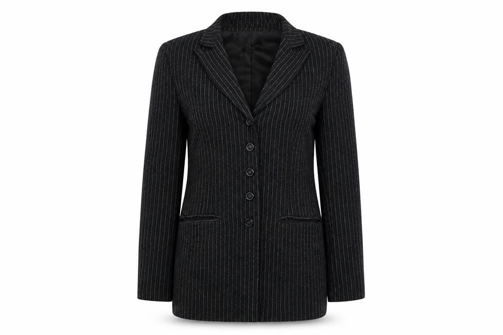 Directions Womens Black Striped Jacket Blazer Size 10 Button