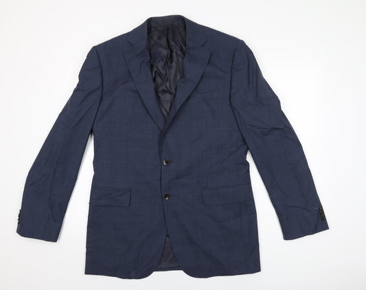 Marks and Spencer Mens Blue Geometric Wool Jacket Suit Jacket Size 40 Regular