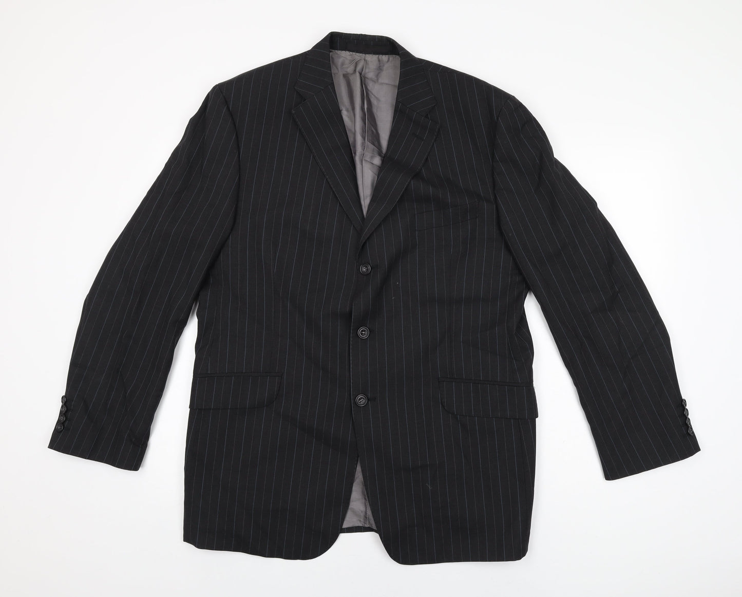 Marks and Spencer Mens Black Striped Wool Jacket Suit Jacket Size 42 Regular