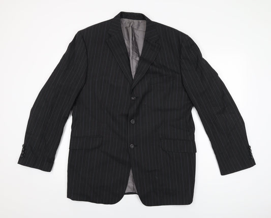 Marks and Spencer Mens Black Striped Wool Jacket Suit Jacket Size 42 Regular