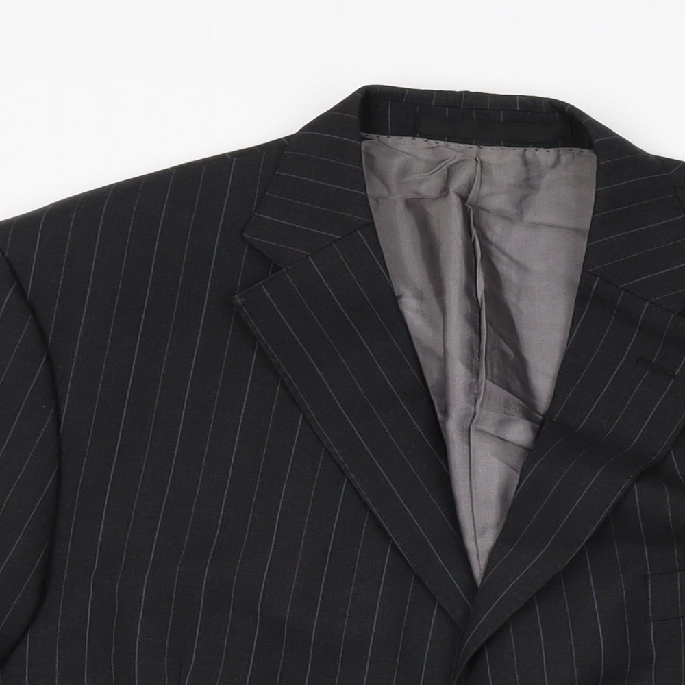 Marks and Spencer Mens Black Striped Wool Jacket Suit Jacket Size 42 Regular