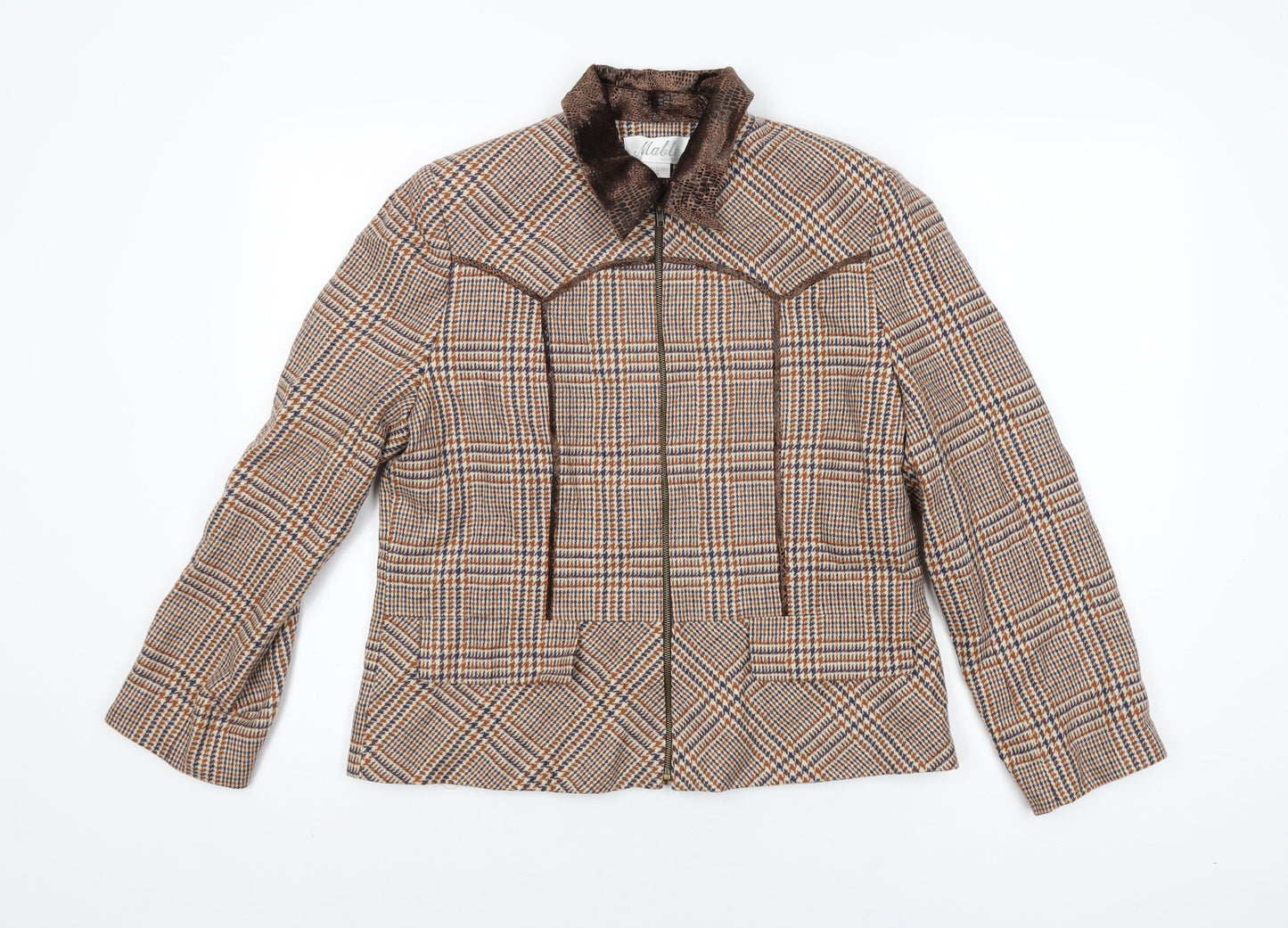 Mable Womens Brown Geometric Jacket Coat Size 16 Zip