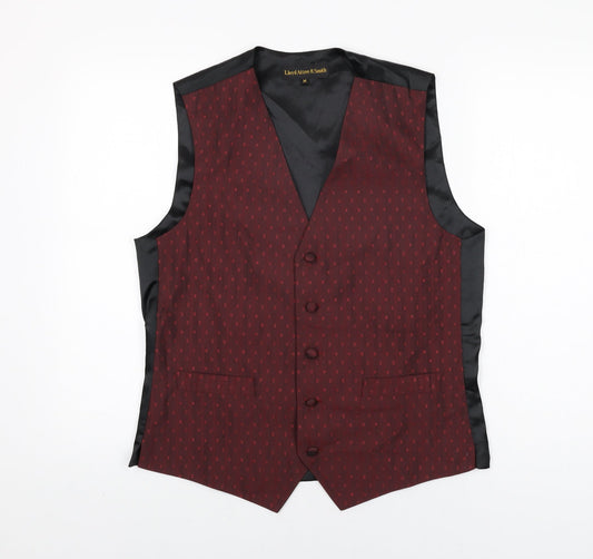 Lloyd Attree & Smith Mens Red Geometric Polyester Jacket Suit Waistcoat Size M Regular