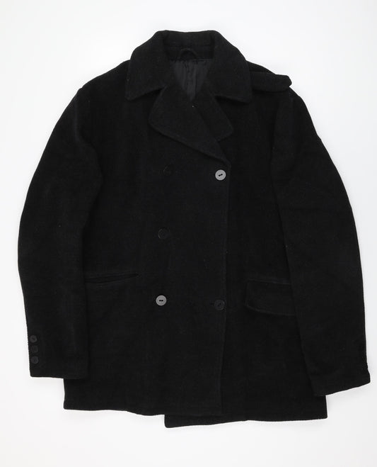 HIJKLMVWXYZ Womens Black Overcoat Coat Size XL Button