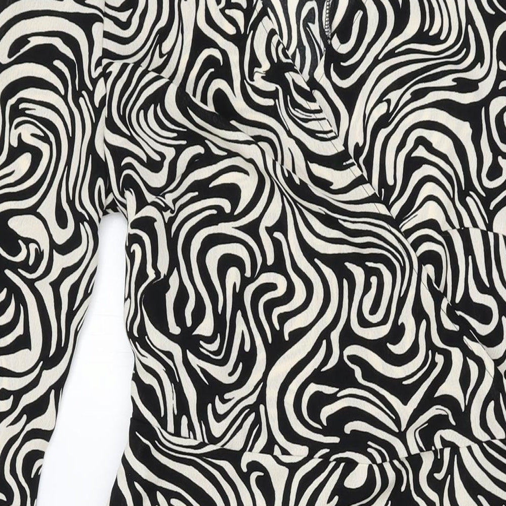 H&M Womens Ivory Geometric Polyester Wrap Dress Size M V-Neck Tie