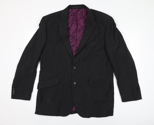 Marks and Spencer Mens Black Striped Wool Jacket Suit Jacket Size 42 Regular