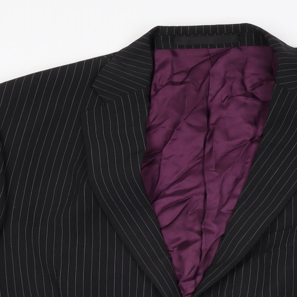 Marks and Spencer Mens Black Striped Wool Jacket Suit Jacket Size 42 Regular